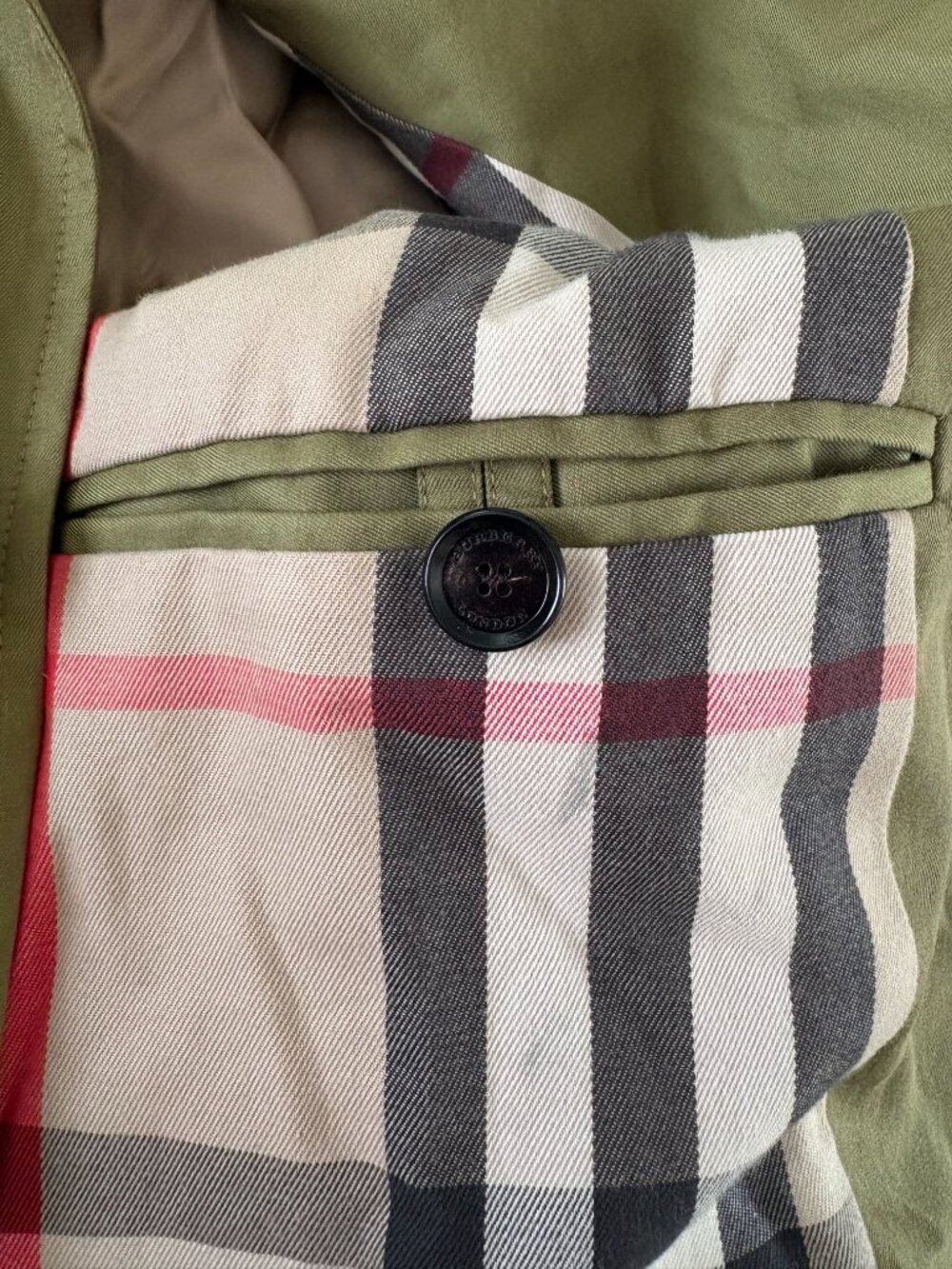 Burberry London Men’s Car Coat Olive Green Nova Check Lined Cotton Raincoat - Picture 4 of 13